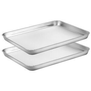 baking sheets set of 2, hkj chef cookie sheets 2 pieces & stainless steel baking pans & toaster oven tray pans, rectangle size 12.5lx10wx1h inch & non toxic & healthy & easy clean…