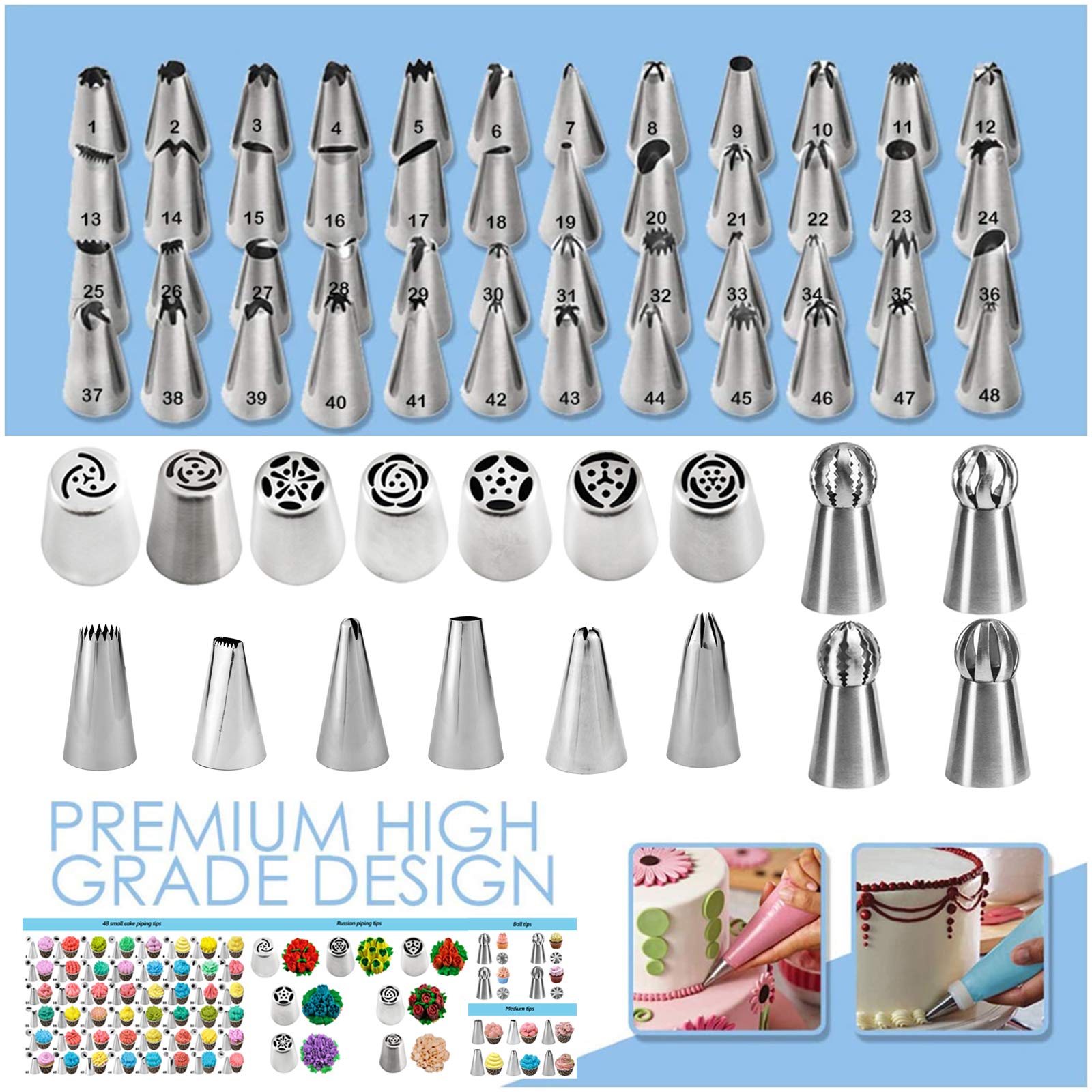 Makmeng Cake Decorating Tools Supplies Kit - 368Pcs Baking Supplies with Storage Case for Beginners - Icing Piping Bags and Tips Set For Cookies, Cupcake & Cake Frosting Fondant Decorating