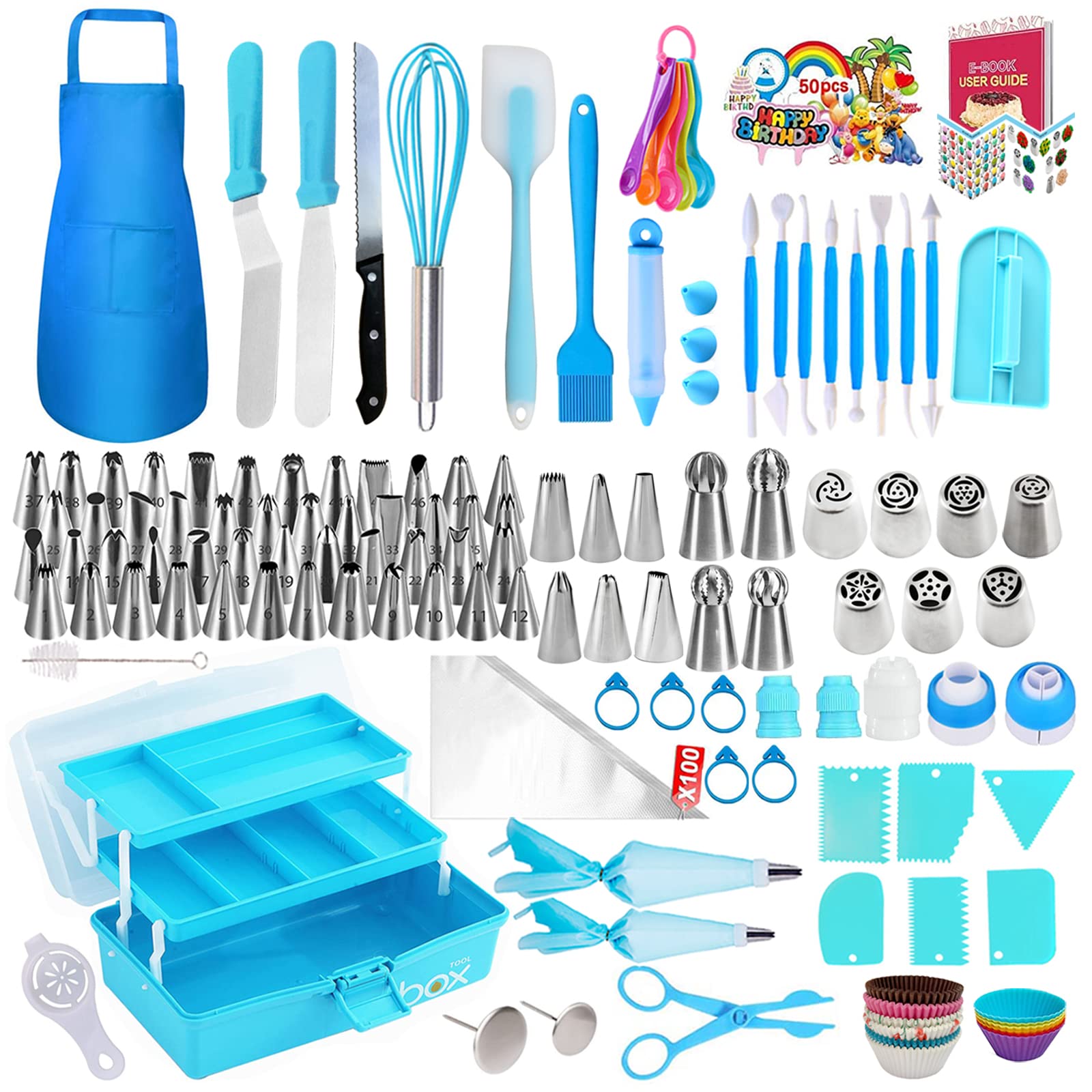 Makmeng Cake Decorating Tools Supplies Kit - 368Pcs Baking Supplies with Storage Case for Beginners - Icing Piping Bags and Tips Set For Cookies, Cupcake & Cake Frosting Fondant Decorating