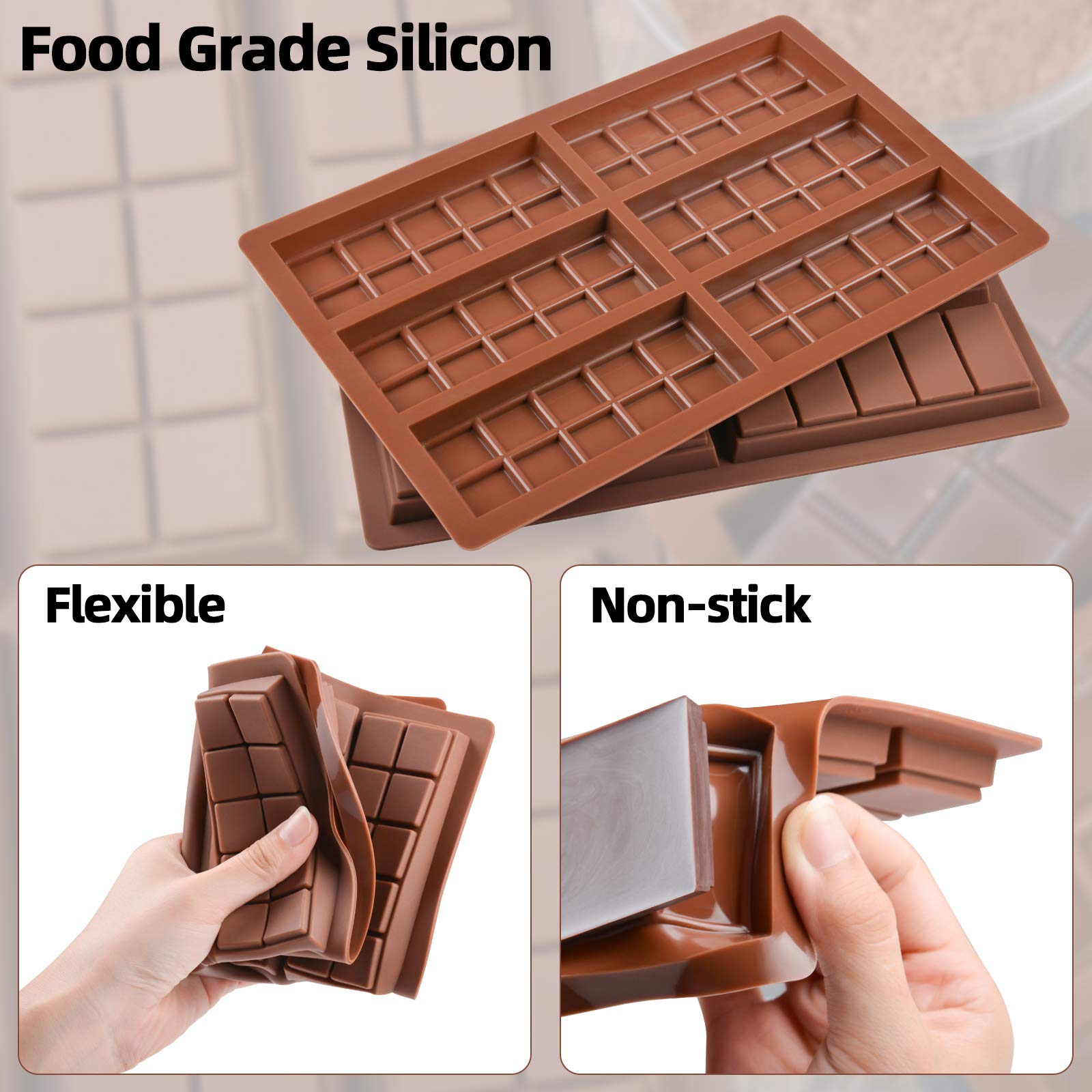 Fimary Chocolate Molds - Non-Stick Chocolate Candy Molds, Food Grade Silicone Chocolate Bar Mold for Baking, Candy, Chocolate Snacks, Create Delicious Chocolates with Ease - 2 Pack