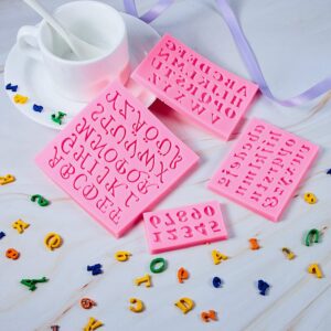 4 Pieces Christmas Letters Silicone Mold Number Silicone Mold Uppercase Letters Silicone Fondant Mold Lowercase Letters Chocolate Mold Handmade Soap Mold Biscuit Ice Cube Tray for Desserts (Pink)