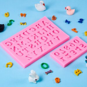 4 Pieces Christmas Letters Silicone Mold Number Silicone Mold Uppercase Letters Silicone Fondant Mold Lowercase Letters Chocolate Mold Handmade Soap Mold Biscuit Ice Cube Tray for Desserts (Pink)