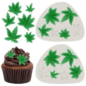 2 pieces weed leaf cake fondant mold pot leaves silicone mold for weed leaf theme cake decoration, chocolate candy polymer clay cookie sugar craft (gray)