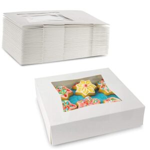 mt products white cookie boxes with window - size of 8" x 8" x 2.5" - (25 pieces) auto pop-up bakery boxes - perfect for donuts, muffins, and, cookies - made in the usa