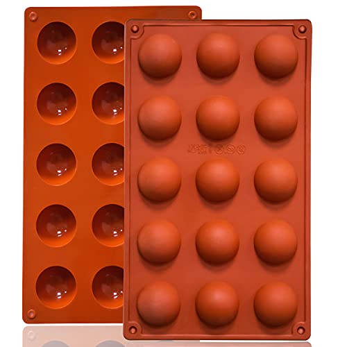 Lerykin Small 15-Cavity Semi Sphere Silicone Molds Non-Stick,2 Packs Half Sphere Silicone Baking Molds for Making Jelly, Chocolates and Cake