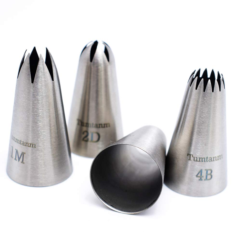 Tumtanm Professional Large Piping Nozzles, 4pcs Stainless Steel Seamless Icing Piping Nozzle Tip Set for Cakes, Cupcakes and Baking