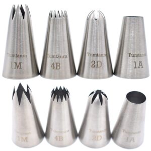 Tumtanm Professional Large Piping Nozzles, 4pcs Stainless Steel Seamless Icing Piping Nozzle Tip Set for Cakes, Cupcakes and Baking