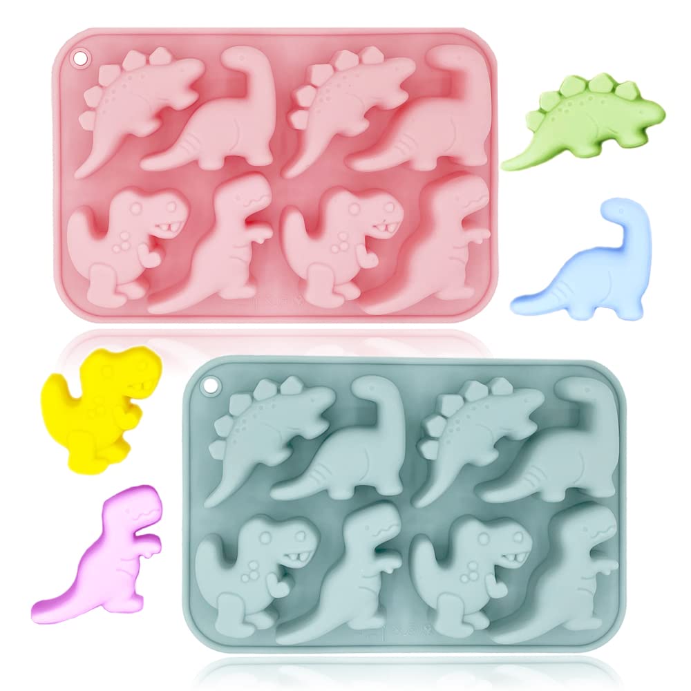 2 Pack Cute Dinosaur Silicone Molds 3D Dinosaur Themed Baking Mould Tray DIY Baking Tool for Chocolate Cake Dessert Candy Mousse Pastry Handmade Soap Cupcake Topper