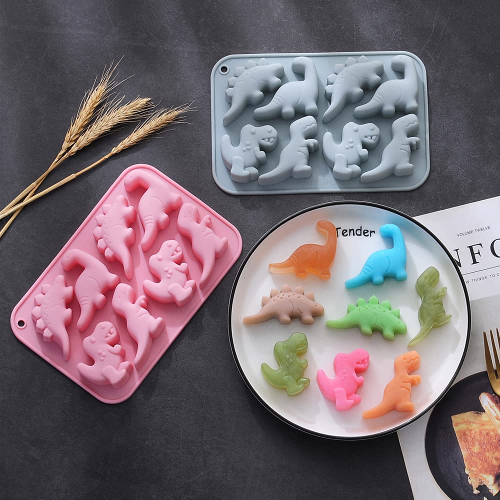 2 Pack Cute Dinosaur Silicone Molds 3D Dinosaur Themed Baking Mould Tray DIY Baking Tool for Chocolate Cake Dessert Candy Mousse Pastry Handmade Soap Cupcake Topper