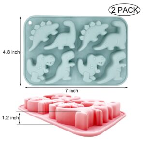 2 Pack Cute Dinosaur Silicone Molds 3D Dinosaur Themed Baking Mould Tray DIY Baking Tool for Chocolate Cake Dessert Candy Mousse Pastry Handmade Soap Cupcake Topper