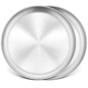 p&p chef 13½ inch pizza pan set of 2, stainless steel pizza tray, round pizza plate for pie cookie pizza cake, non toxic & heavy duty, brushed finish & easy clean