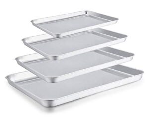 teamfar baking sheet set of 4, stainless steel baking pan tray cookie sheet, non toxic & healthy, rust free & easy clean - dishwasher safe