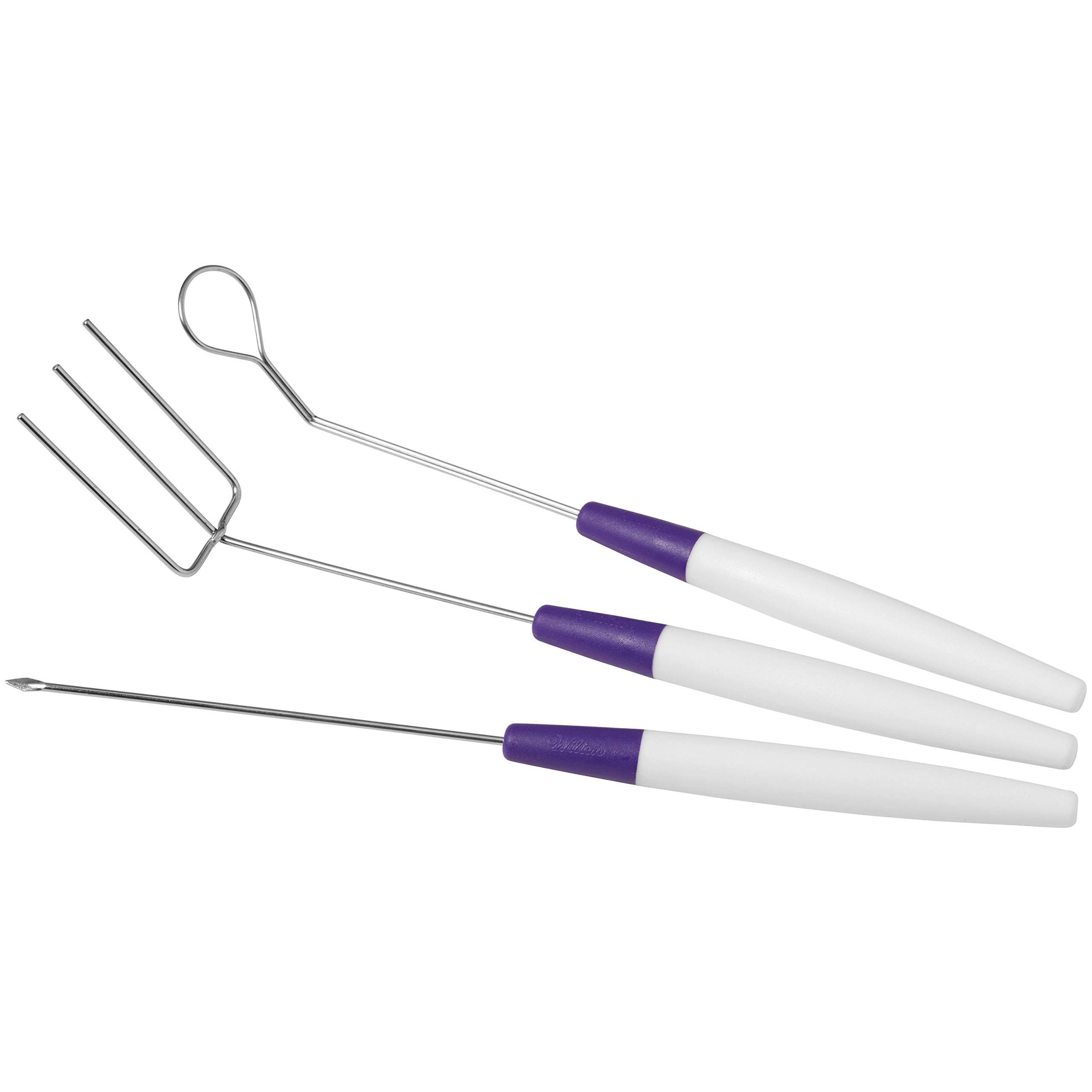 Wilton Candy Melts Candy Dipping Tool Set, Ideal for Strawberries, Cake Pops, Pretzels or Marshmallows, Includes 3-Prong Fork,Cradling Spoon and Spear, Tools Only,Candy Melts Not Included,White/Purple