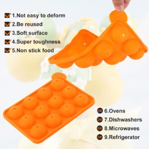 Silicone Cake Pop Mold Set, 12 Cavity Lollipop Maker Kit, 100pcs Cake Pop Stick,15-Hole Acrylic Lollipop Holder for Baking Lollipop, Hard Candy, Cake and Chocolate (Orange)