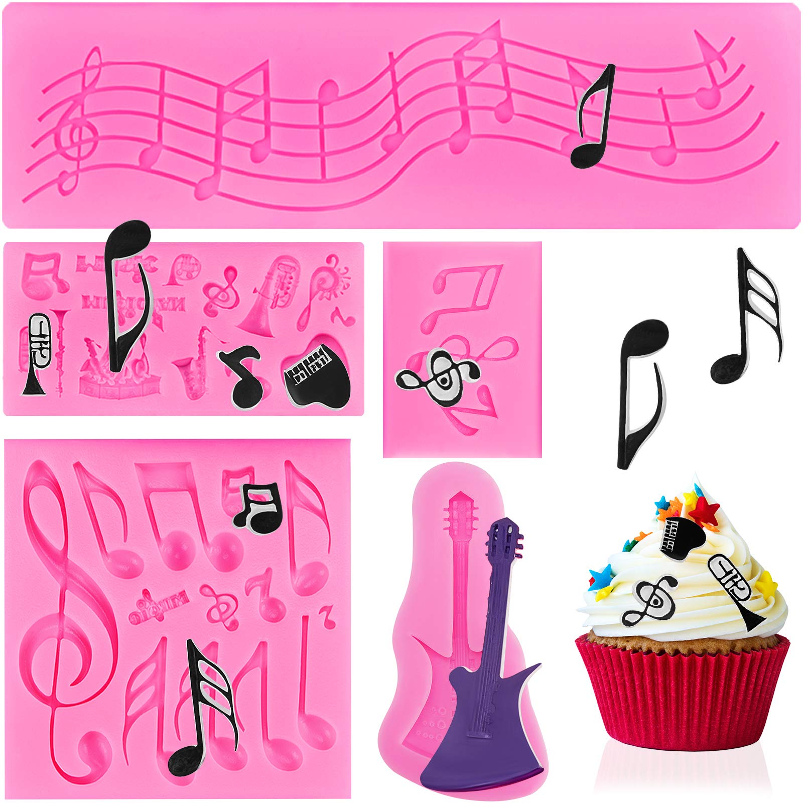 5 Pieces Music Note Fondant Mold Music Note Lace Mat Silicone Musical Candy Mold for Cake Decoration