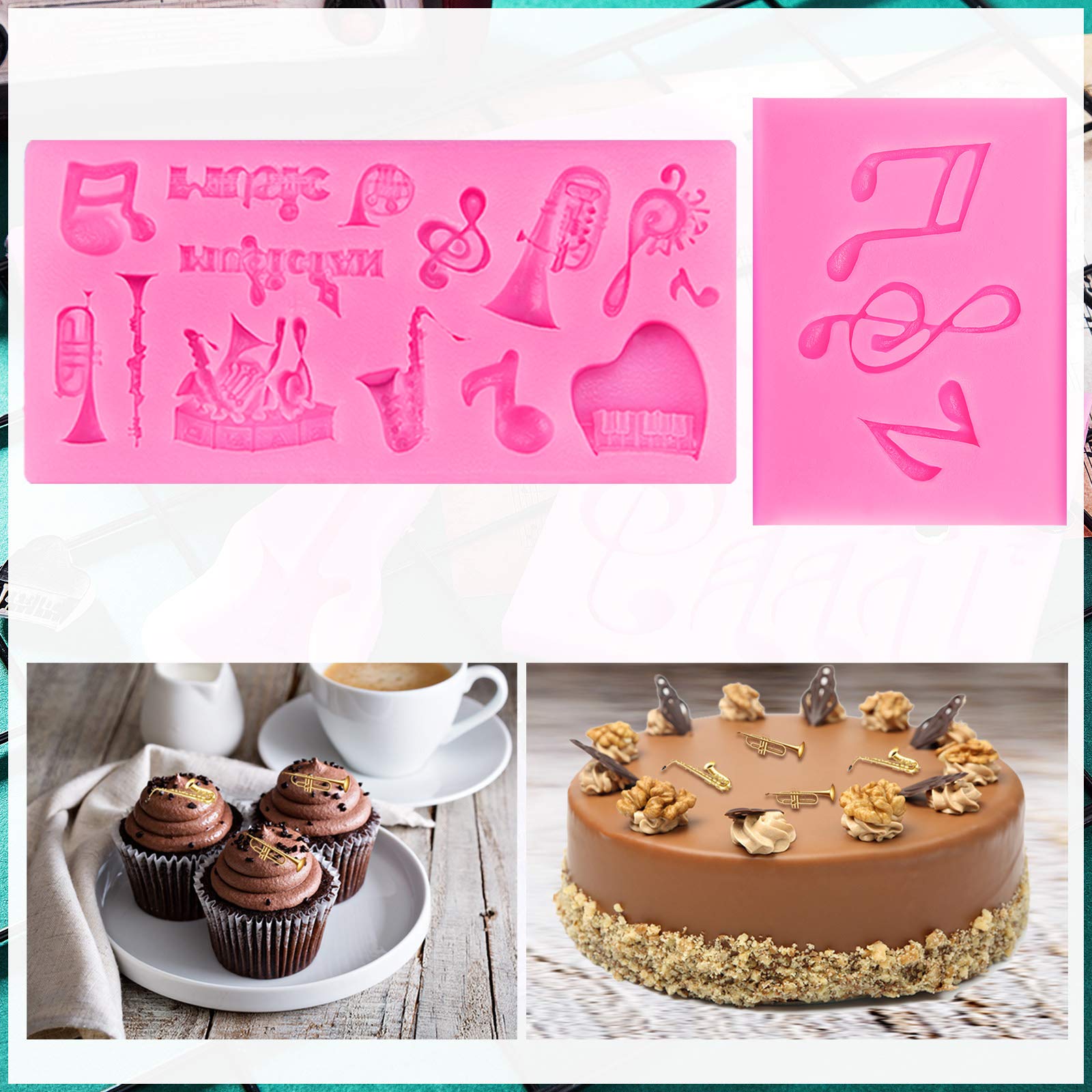 5 Pieces Music Note Fondant Mold Music Note Lace Mat Silicone Musical Candy Mold for Cake Decoration