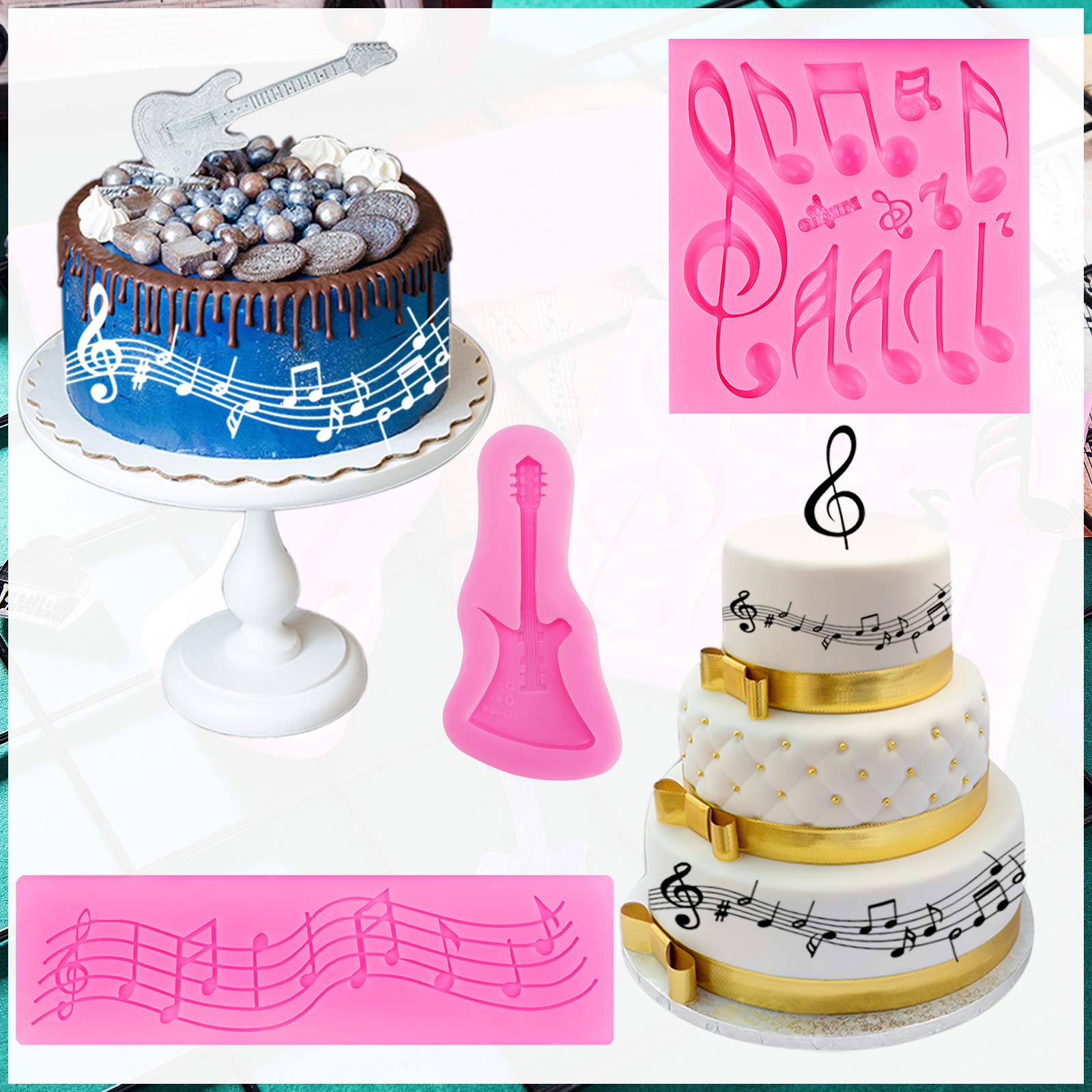 5 Pieces Music Note Fondant Mold Music Note Lace Mat Silicone Musical Candy Mold for Cake Decoration