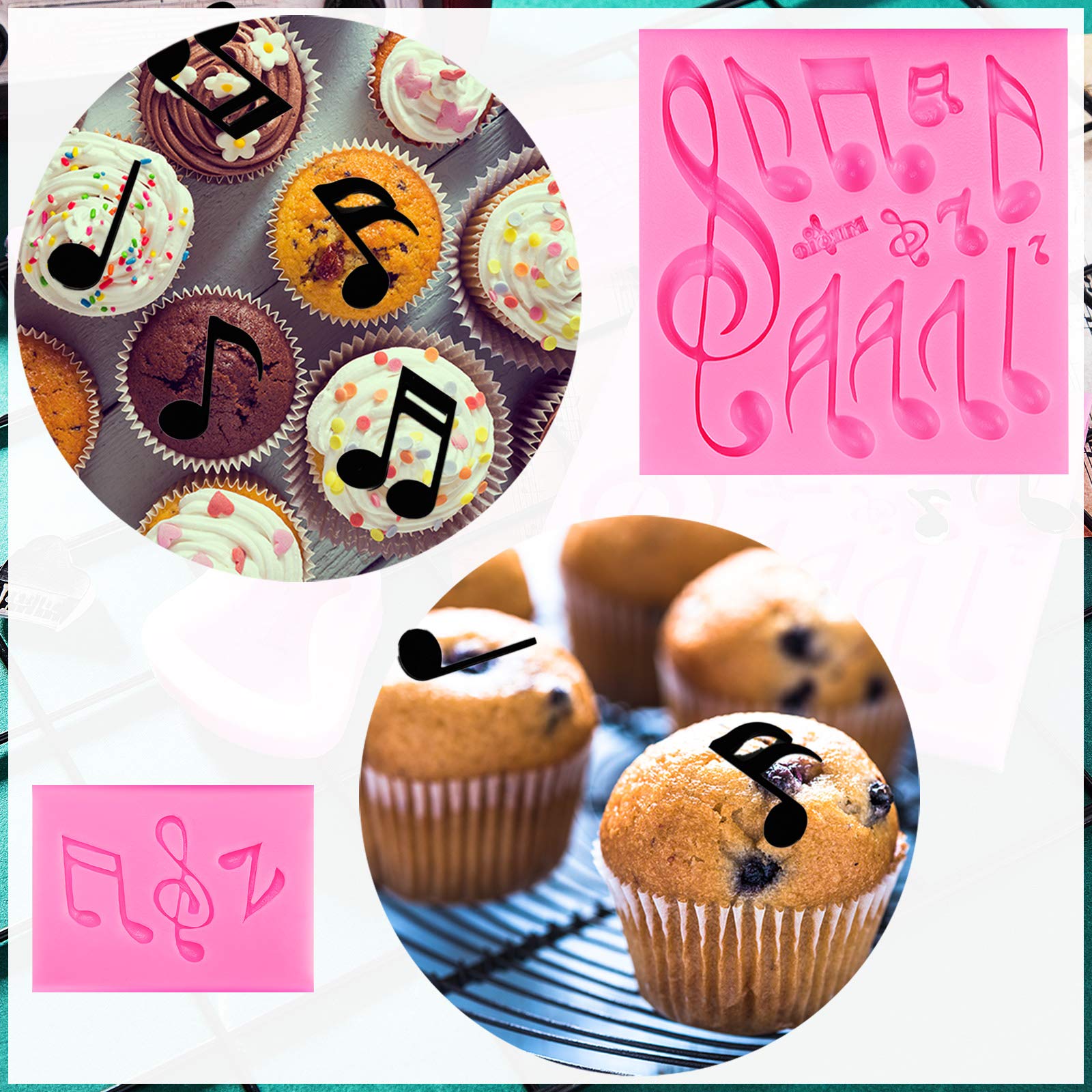 5 Pieces Music Note Fondant Mold Music Note Lace Mat Silicone Musical Candy Mold for Cake Decoration