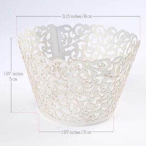 LotFancy Lace Cupcake Wrappers, 200Pcs White Cupcake Wraps, Artistic Laser Cut Cupcake Sleeves for Wedding, Baby Shower, Birthday, Party Decoration, Filigree Vine Design, Standard Size