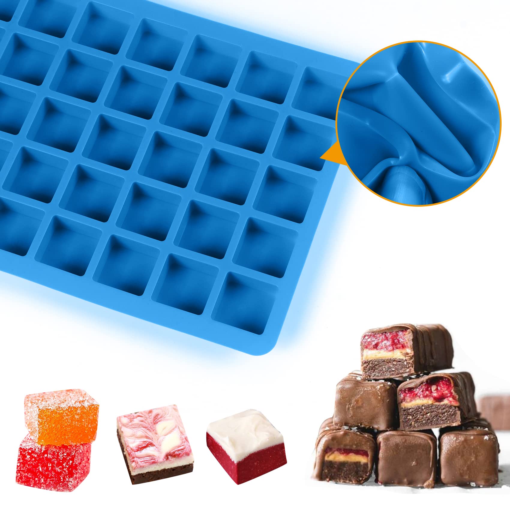 Sidosir 3Pcs Square Caramel Candy Mold Silicone, 40-Cavity Gummy Silicone Molds for Fat Bombs, Chocolate Truffles Mold for Hard Candy, Ice Cube (3, Blue, 1.18INCH)