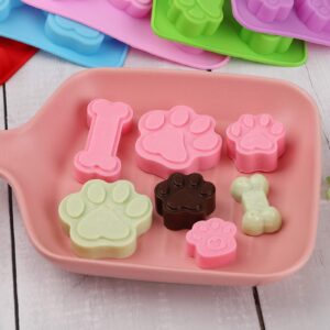 Elfkitwang Dog Paw and Bone Shaped Silicone Mold, Non-Stick food Grade, Ice tray, Reusable Silicone Mold, Used for Chocolate, Candy, Cupcake, Pudding, Jelly, Puppy Biscuit (5 pcs)