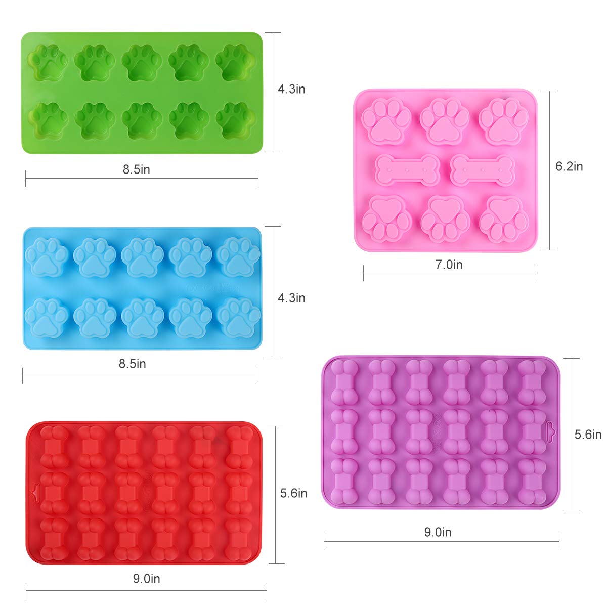 Elfkitwang Dog Paw and Bone Shaped Silicone Mold, Non-Stick food Grade, Ice tray, Reusable Silicone Mold, Used for Chocolate, Candy, Cupcake, Pudding, Jelly, Puppy Biscuit (5 pcs)