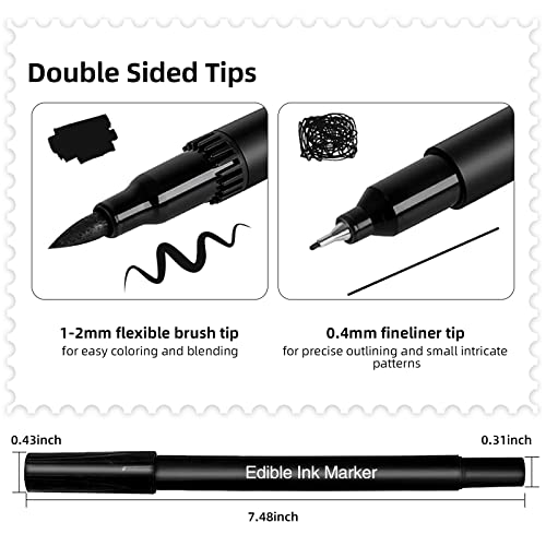 Fanika 3pcs Black Edible Markers - Double Sided with Extra Fine Tip (0.4mm) Thick Tip (0.7mm) Edible Pens, Double-sided Food Coloring Marker Pens for Decorating, Fondant, Baking, Food Grade