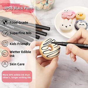 Fanika 3pcs Black Edible Markers - Double Sided with Extra Fine Tip (0.4mm) Thick Tip (0.7mm) Edible Pens, Double-sided Food Coloring Marker Pens for Decorating, Fondant, Baking, Food Grade