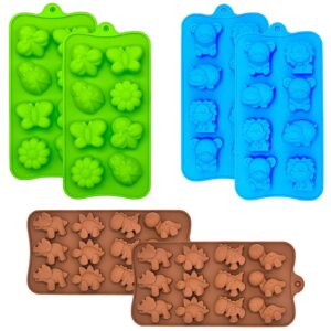 candy chocolate molds silicone, non-stick animal jello molds, crayon mold, silicone baking mold - bpa free, forest theme with different animals, including dinosaurs, bear, lion and butterfly, set of 6