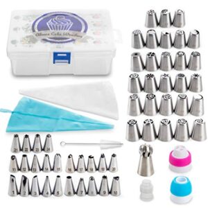 Aleeza Cake Wonders Russian Piping Tips Set - 100 pcs Cake Decorating Supplies with 40 Icing Bags, 28 Russian Nozzles, 24 Frosting Tips, Leaf and Ball Pastry Tips. Cookie and Cupcake Decorating Kit