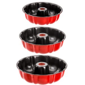 tosnail set of 3 non-stick fluted cake pan, tube pan round cake pan steel baking pan instant pot bakeware - 7", 8.5", 9.5", red
