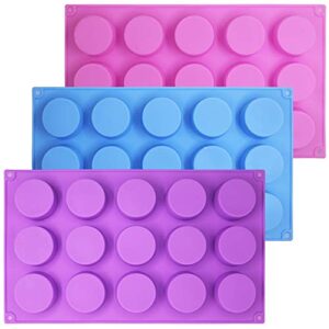 senhai 3 pcs 15 holes cylinder silicone molds for making chocolate candy soap muffin brownie cake pudding baking - purple blue pink
