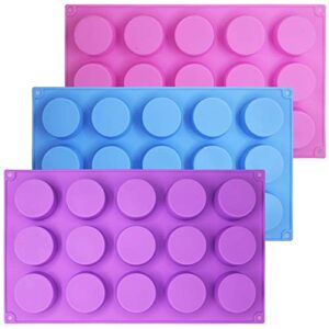 SENHAI 3 Pcs 15 Holes Cylinder Silicone Molds for Making Chocolate Candy Soap Muffin Brownie Cake Pudding Baking - Purple Blue Pink