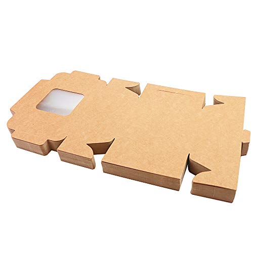 WYKOO 50 Pack 4 x 4 x 2.5 Inches Small Cookie Boxes with Window Brown Bakery Boxes Cake Boxes Kraft Pastry Boxes for Mini Cookies, Cupcakes, Dessert, Single Donut, Stickers Included