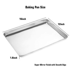 Wildone Baking Sheet with Silicone Mat Set, Stainless Steel Cookie Pan with Baking Mat, Size 16 x 12 x 1 Inch, Set of 4-2 Sheets + 2 Mats