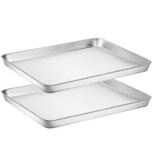 Wildone Baking Sheet with Silicone Mat Set, Stainless Steel Cookie Pan with Baking Mat, Size 16 x 12 x 1 Inch, Set of 4-2 Sheets + 2 Mats