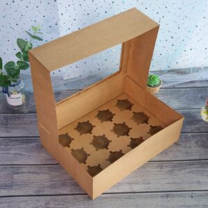 ONE MORE [20-Packs] Brown Cupcake Boxes 12 Holders, Cake Carrier Food Grade Kraft Pop-up Bakery Boxes 13.8 x 9.5 x 4inch with Inserts and PVC Windows Fits 12 Cavity Cupcake or Muffins Pack of 20