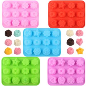 silicone flowers molds, baking pan with flowers and heart shape non-stick silicone molds for chocolate, candy, jelly, ice cube, muffin (5pack)