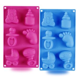 2 pack cute baby silicone molds, 3d baby shower themed baking mould, cake decorating tools for chocolate, soap, sugar craft, candy, cupcake topper, polymer clay