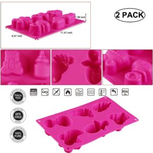 2 Pack Cute Baby Silicone Molds, 3D Baby Shower Themed Baking Mould, Cake Decorating Tools for Chocolate, Soap, Sugar Craft, Candy, Cupcake Topper, Polymer Clay