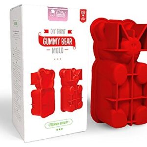 DIY Giant Gummy Bear Mold by Mister Gummy | PREMIUM Quality Silicone + 2 RECIPES and 5 GIFT BAGS Included | Make BIG Bear Treats! (Gummy, Cakes, Breads, Chocolates, and More) (Red)