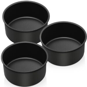 p&p chef non-stick 6 inch cake pan set of 3, round cake pans tins for small layered cake, 3 inch depth & one-piece design, stainless steel core & healthy coatings, black