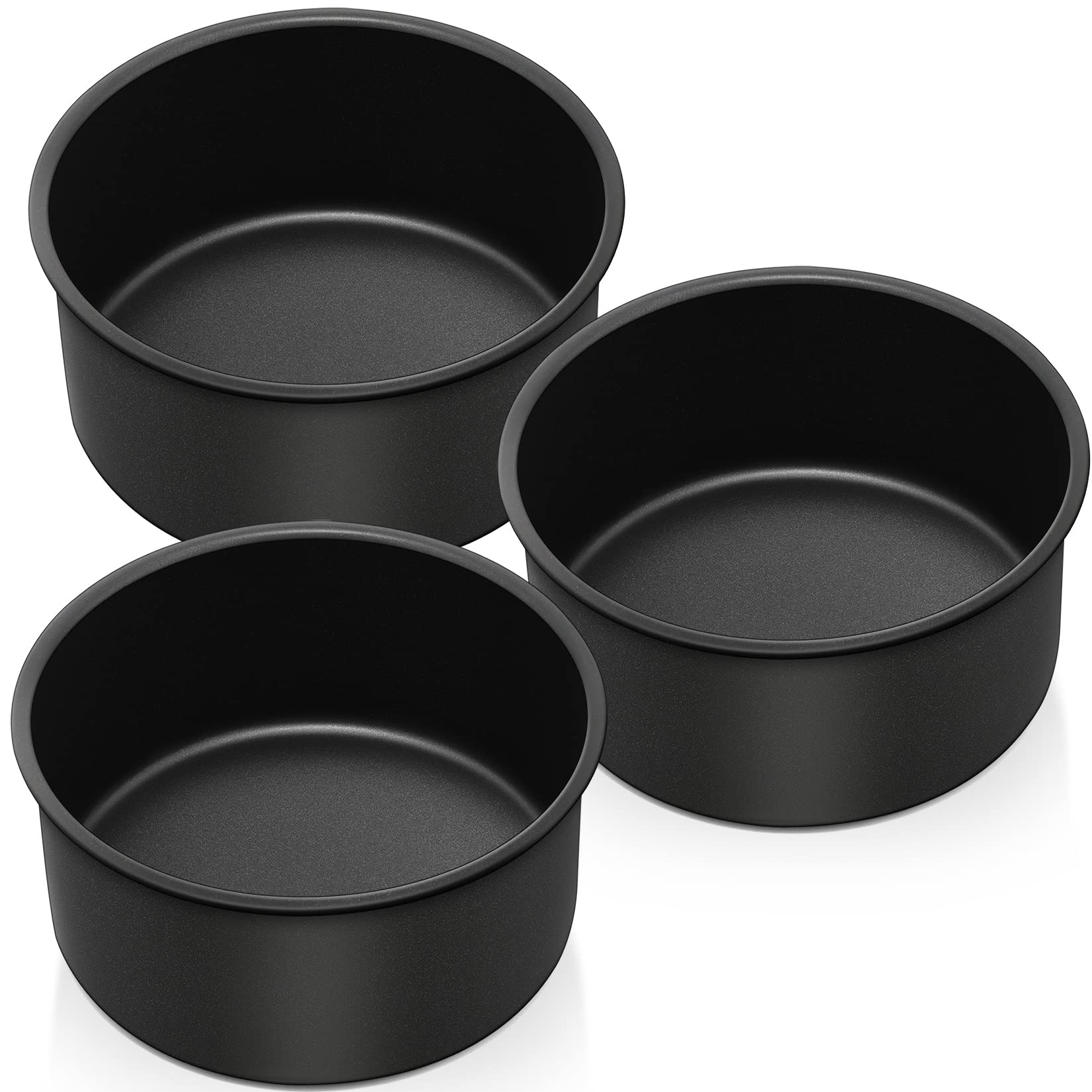 P&P CHEF Non-stick 6 Inch Cake Pan Set of 3, Round Cake Pans Tins for Small Layered Cake, 3 Inch Depth & One-piece Design, Stainless Steel Core & Healthy Coatings, Black