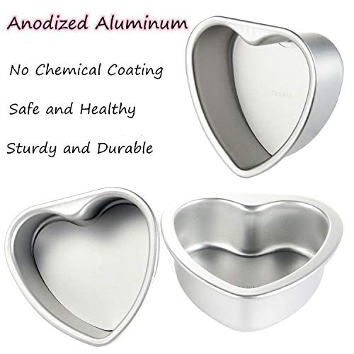 TAOUNOA Heart Shaped Cake Pans for Valentine's Day and Home Baking, 4 Inch and 6 Inch Set of 2, Aluminum Cake Pans with a Removable Bottom