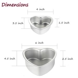 TAOUNOA Heart Shaped Cake Pans for Valentine's Day and Home Baking, 4 Inch and 6 Inch Set of 2, Aluminum Cake Pans with a Removable Bottom