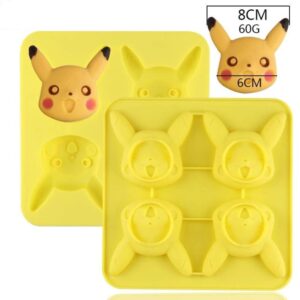 CUTIA 4-in-1 Silicone Pokemon Mousse Cake Mold, Pikachu Ice Pastry Mold Trays for Baking,Icing and DIY