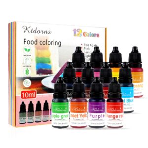 food coloring - 12 color cake food coloring liquid variety kit for baking, decorating,fondant and cooking, slime making supplies kit - .38 fl. oz. (10ml) bottle