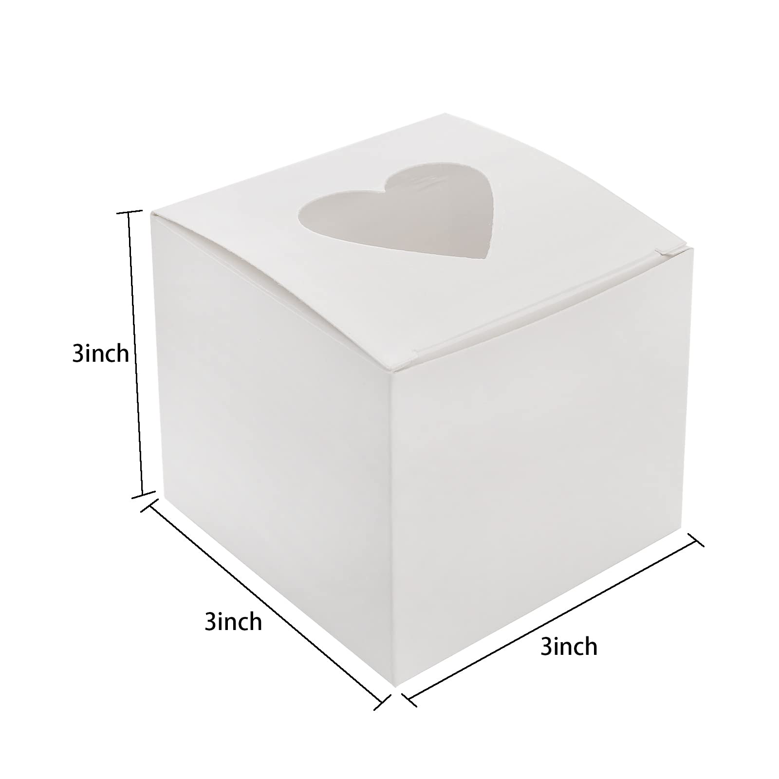 Suwimut 100 Pack Individual Cupcake Box with Heart Shaped Window, 3 Inch Small White Single Cupcake Box Carrier Container for Cookie Muffin Cocoa Bombs, Togo Boxes for Birthday Wedding Party Favors