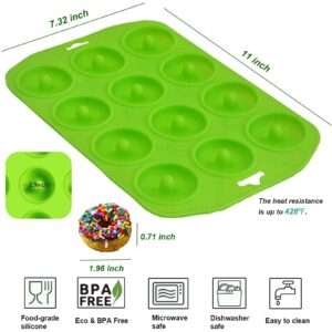 Cupidove Silicone Donut Pan for Baking | Nonstick, Mini 12 Holes Pure Food Grad Green, BPA Free, German LFGB Approved - Makes 12 Full Size Donuts