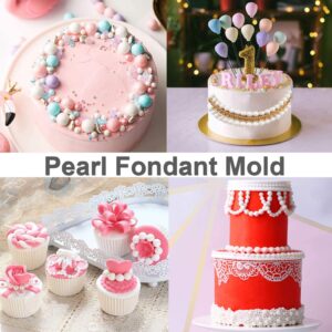 Pearl Fondant Molds Gum Paste Molds 4 Size Round Pearl Chain Silicone Mold for Cupcake Toppers Fondant Candy Chocolate Cake Decoration